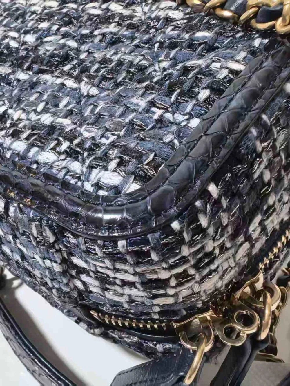 CHANEL Black and White Tweed Vanity Crossbody with Gold Chain
